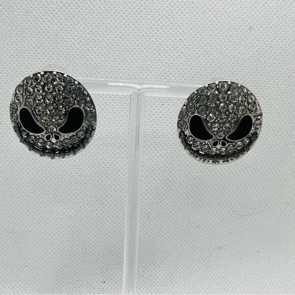 Halloween Skull Statement Earrings Rhinestone Jack Skellington Inspired Stud - Picture 5 of 11